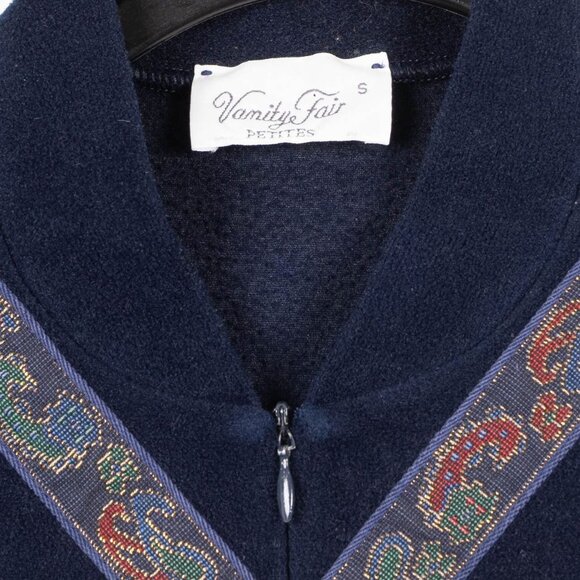 Vanity Fair VTG Robe S Womens Petites Navy Blue Fleece Long Sleeve Zip - Picture 5 of 6